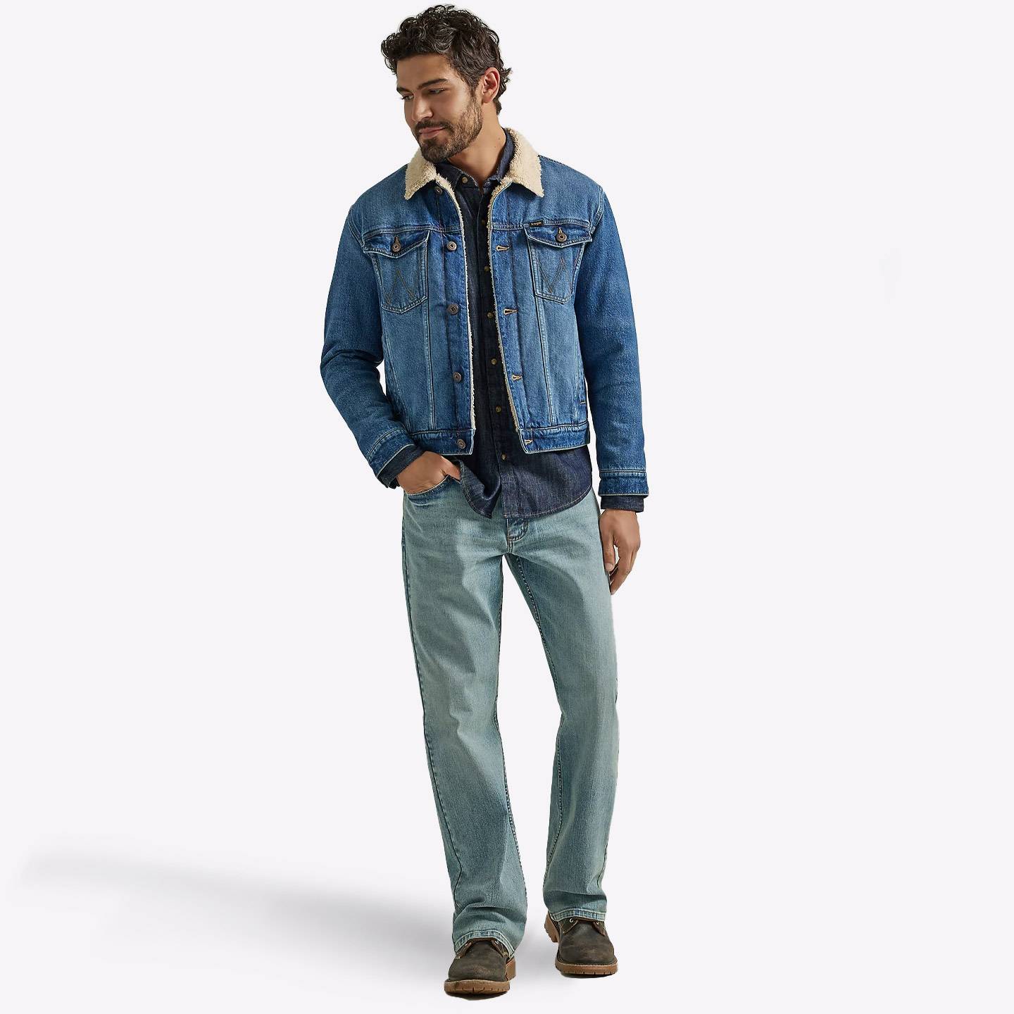 Wrangler Sherpa Lined Denim Jacket Mid Wash