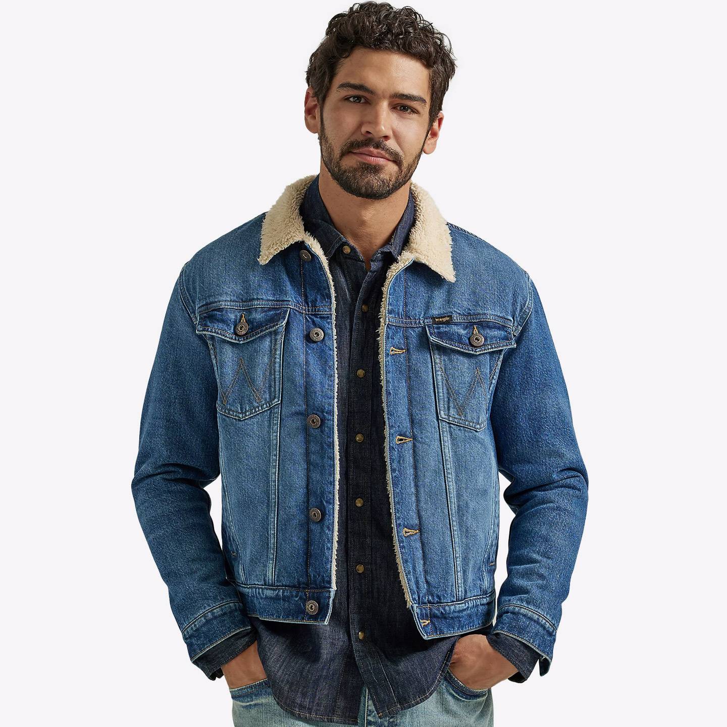 Wrangler Sherpa Lined Denim Jacket Mid Wash